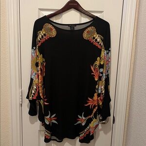 Eva Varro Women’s Handcrafted Raglan Sleeve Tunic Black/Colorful Design Large